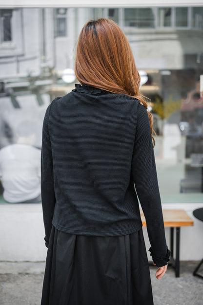 簡約花邊長袖上衣-黑色🖤