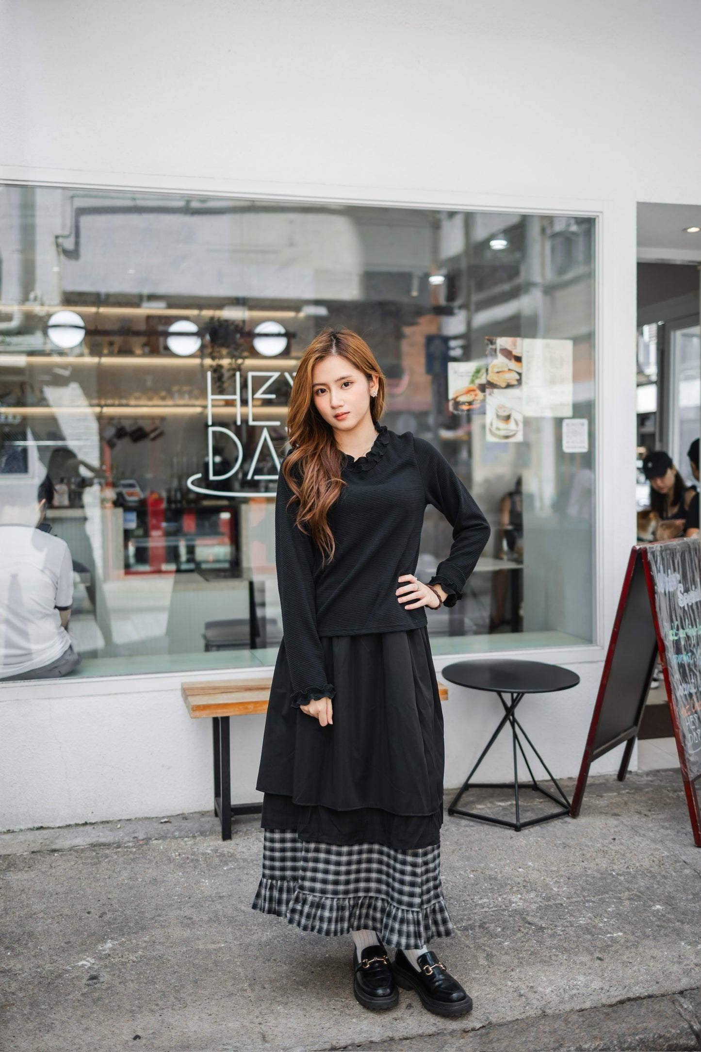 簡約花邊長袖上衣-黑色🖤