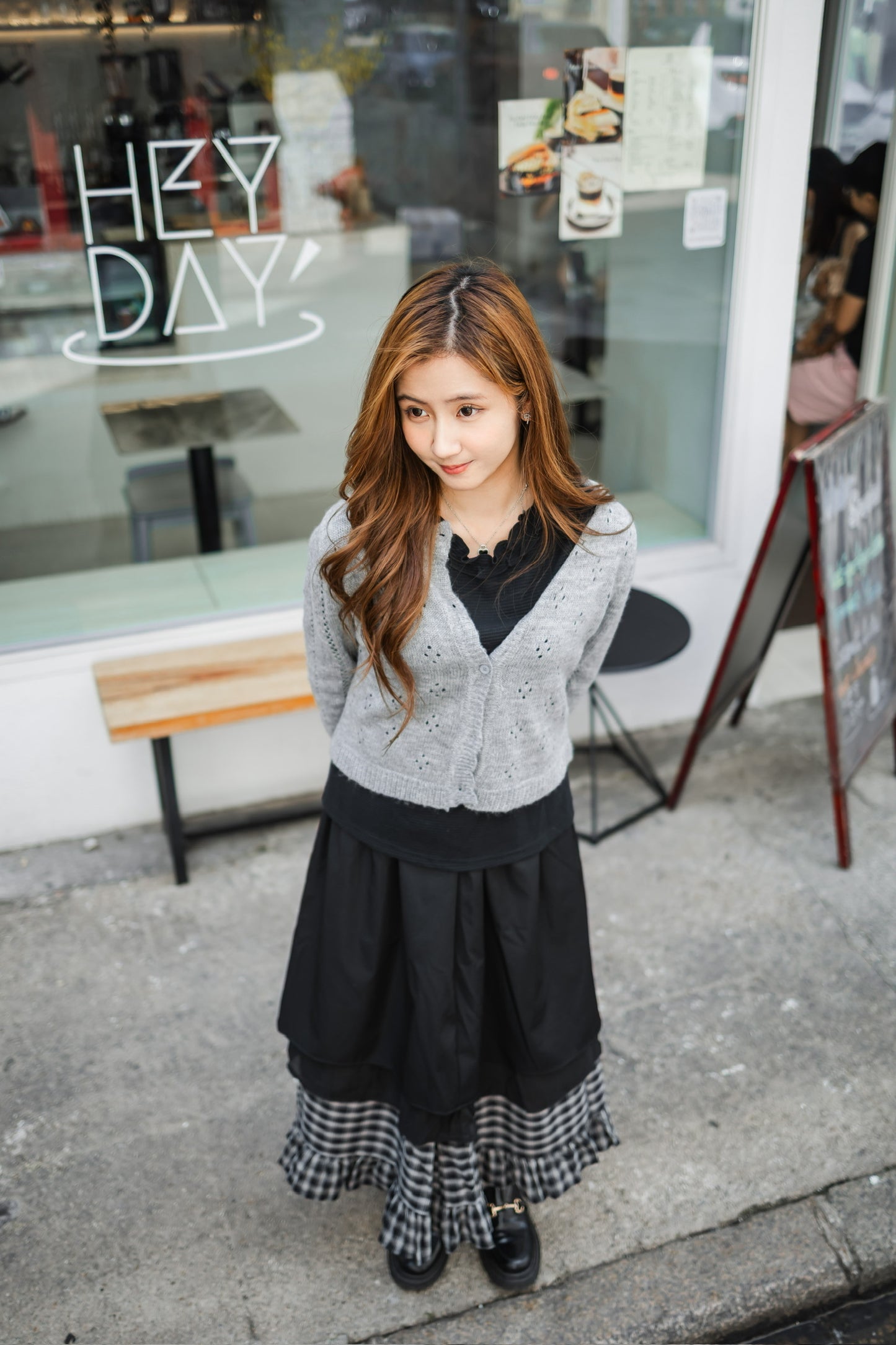 簡約花邊長袖上衣-黑色🖤