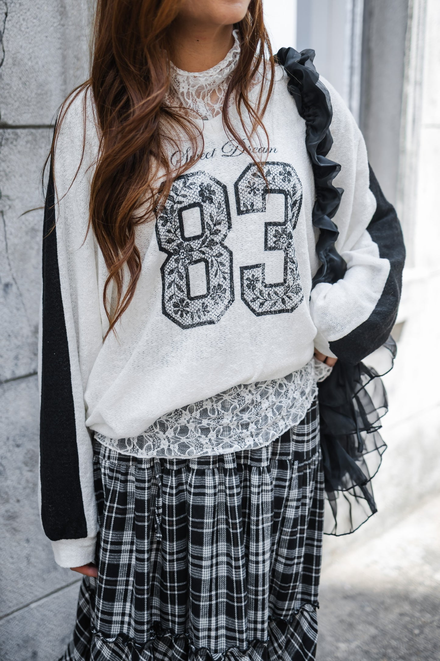 日系Lace球衣針織上衣 - White🤍