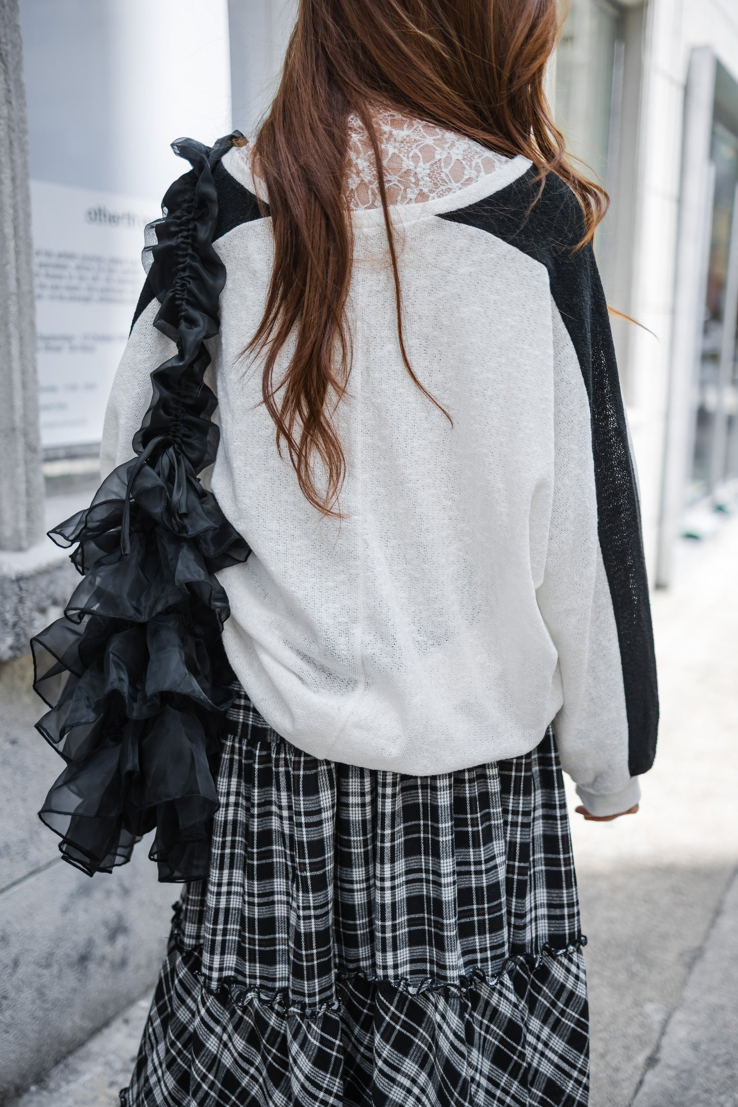 日系感復古格紋長裙 - Black🖤