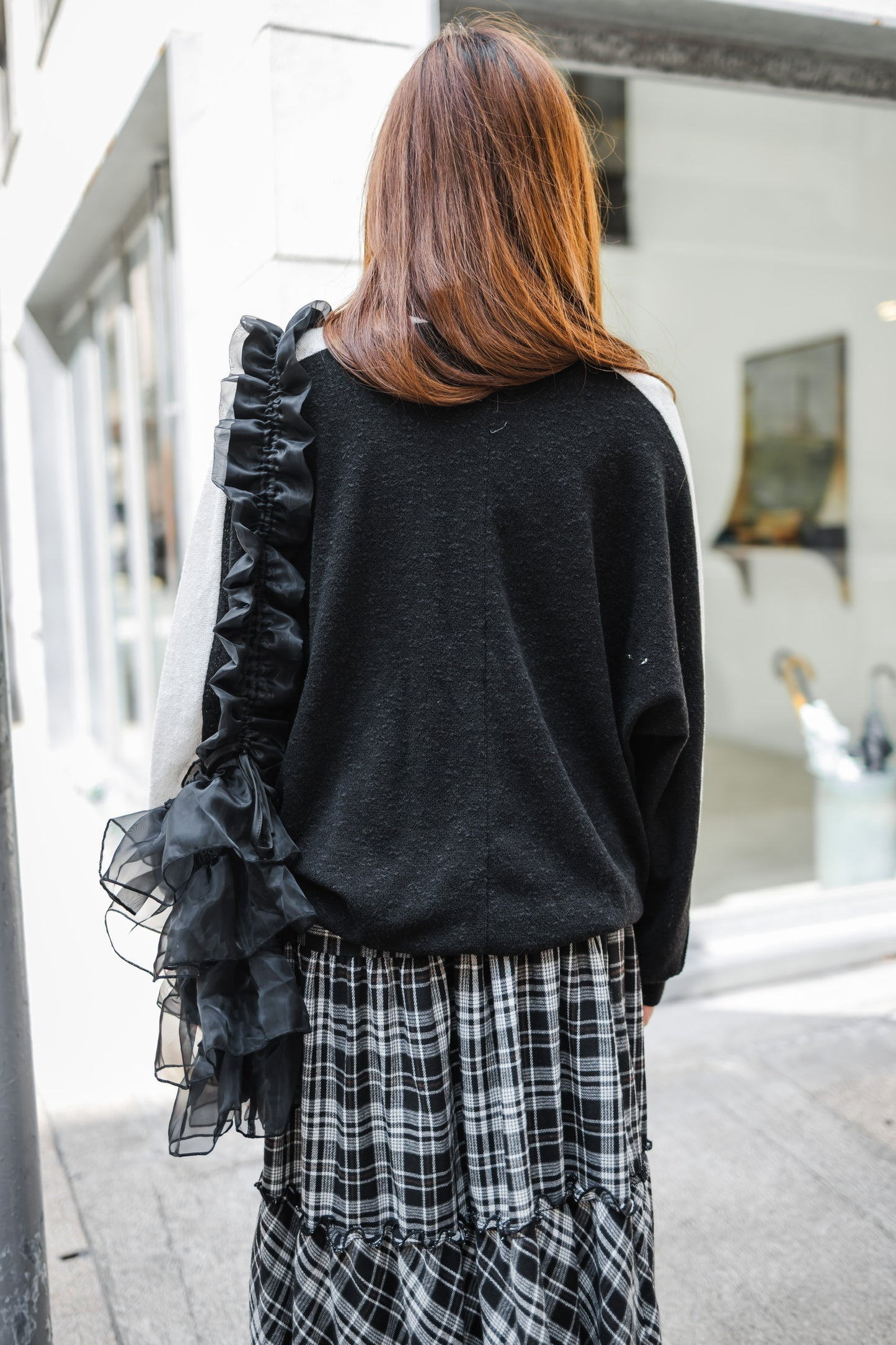 日系感復古格紋長裙 - Black🖤