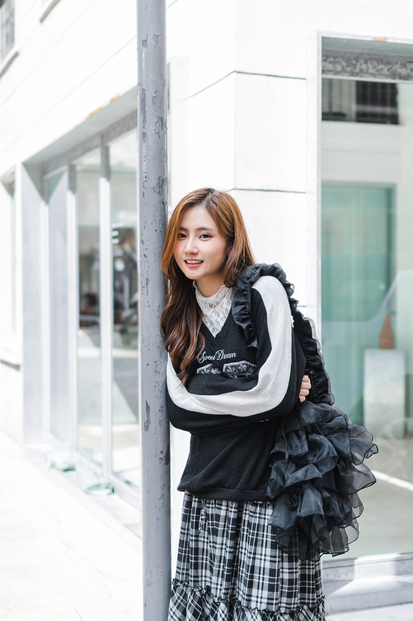 日系Lace球衣針織上衣 - White🤍