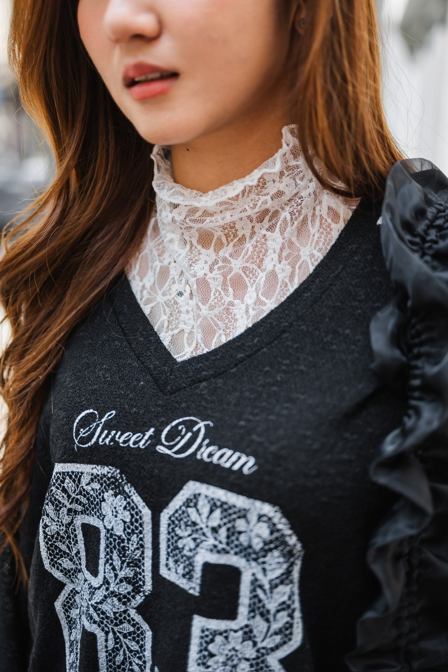 日系Lace球衣針織上衣 - Black🖤