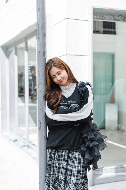 日系Lace球衣針織上衣 - Black🖤