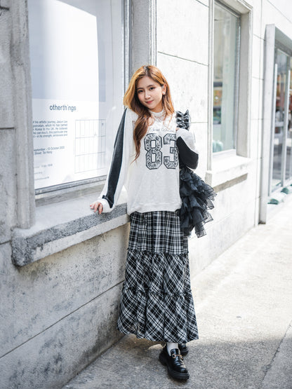 日系感復古格紋長裙 - Black🖤