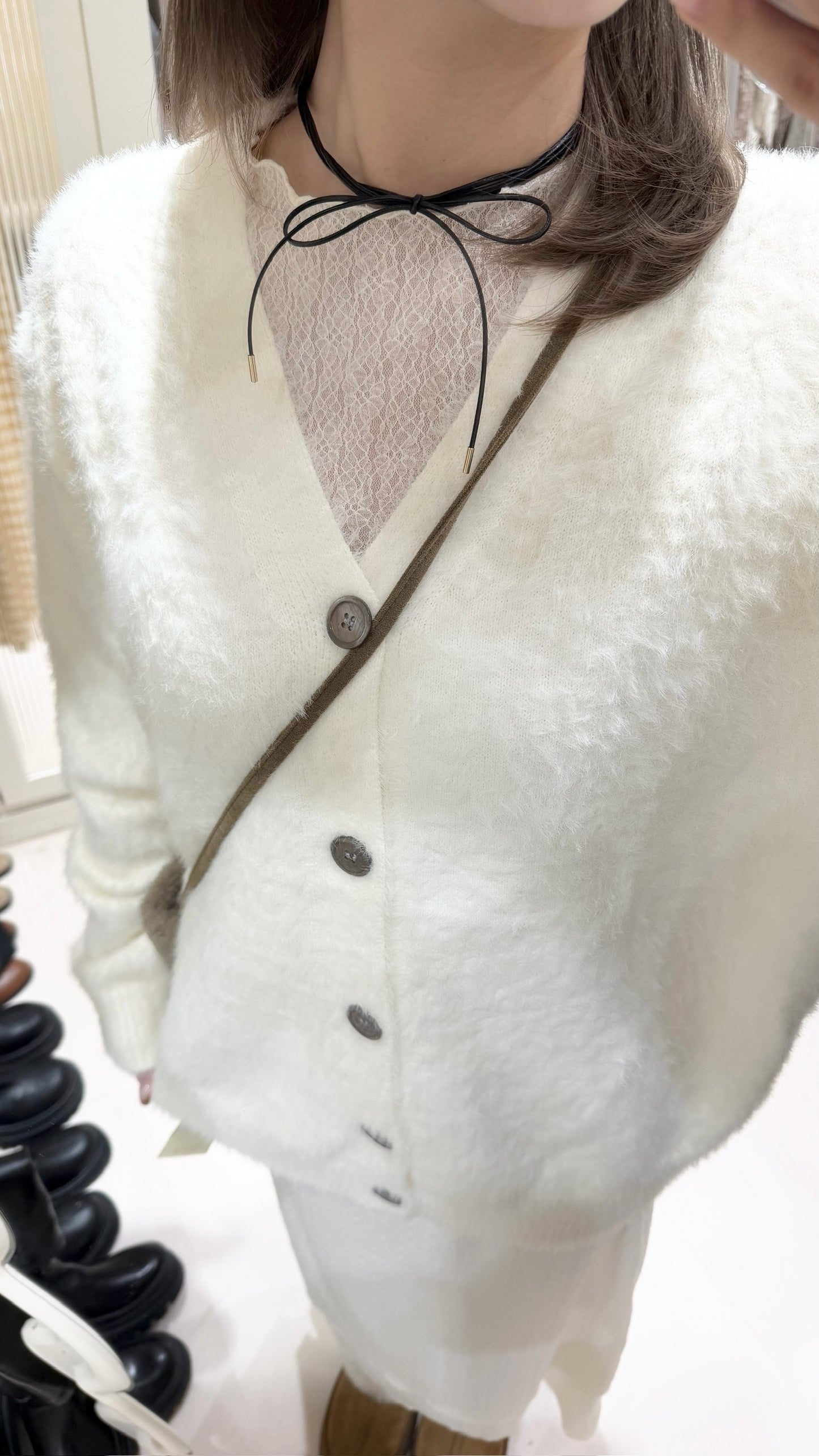 簡約針織馬海毛開衫套裝-杏色💛