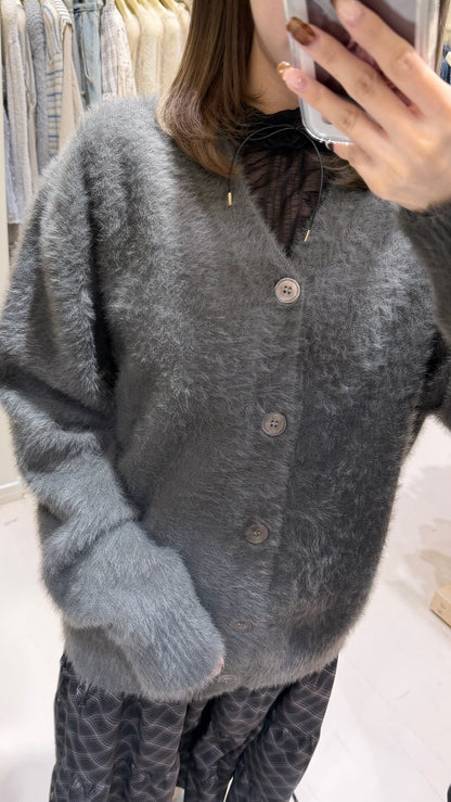 簡約針織馬海毛開衫套裝-灰色🩶