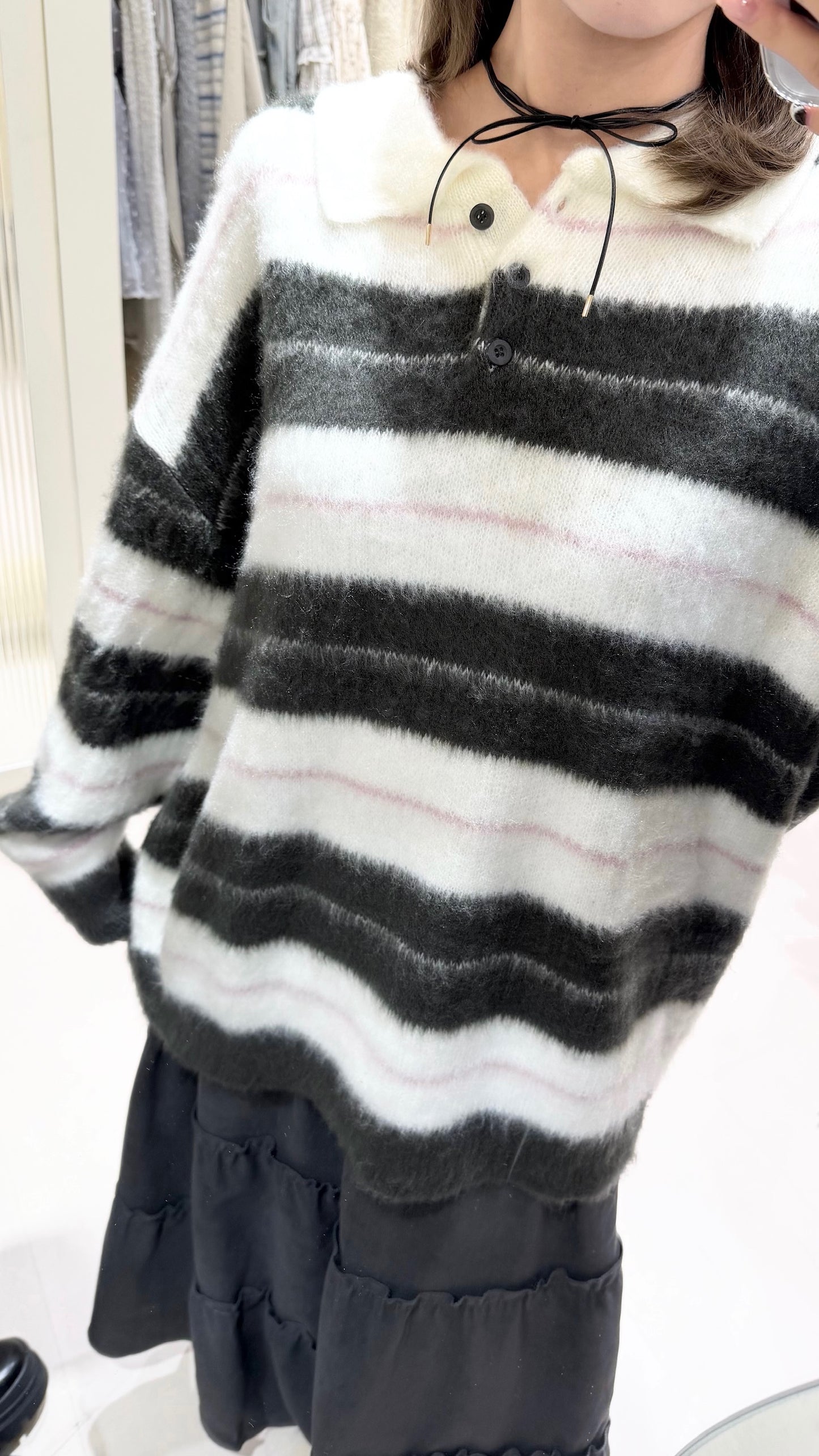 翻領條紋毛衣套裝🩶