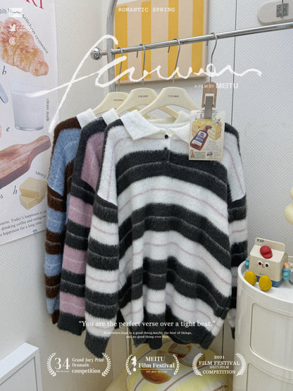 翻領條紋毛衣套裝🩶