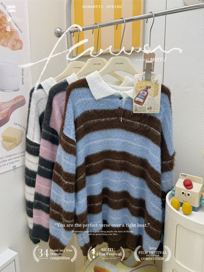 翻領條紋毛衣套裝🩶