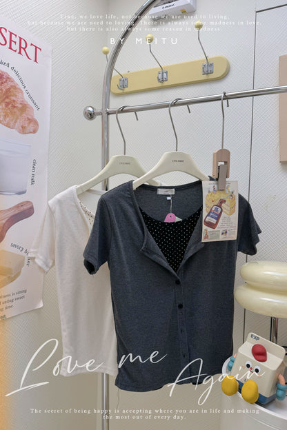 假兩件波點外套上衣✨🤍