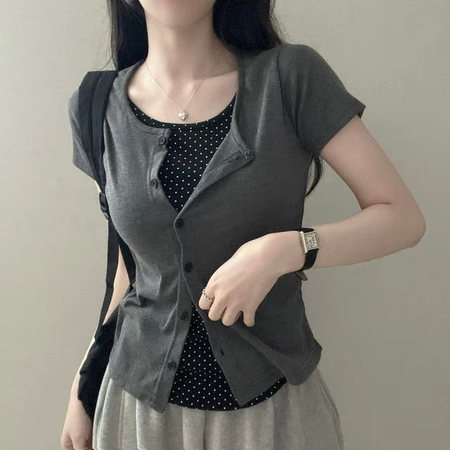 假兩件波點外套上衣✨🤍