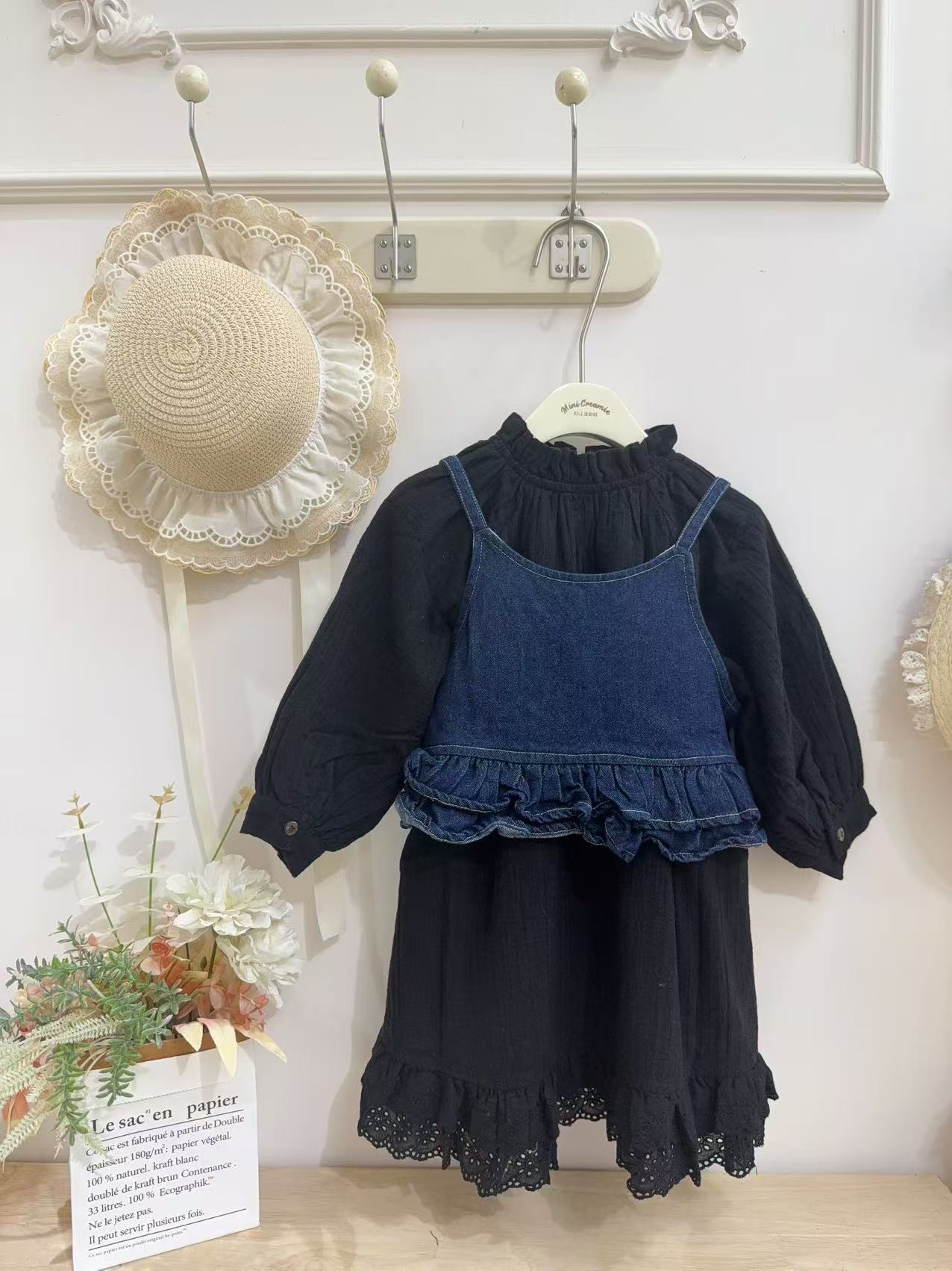 【冬季清倉☃️❄️】 淨色連身裙搭牛仔背心