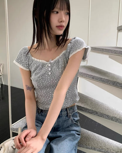 波點碎花短袖上衣❤️‍🔥