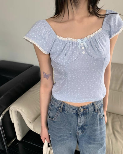波點碎花短袖上衣❤️‍🔥