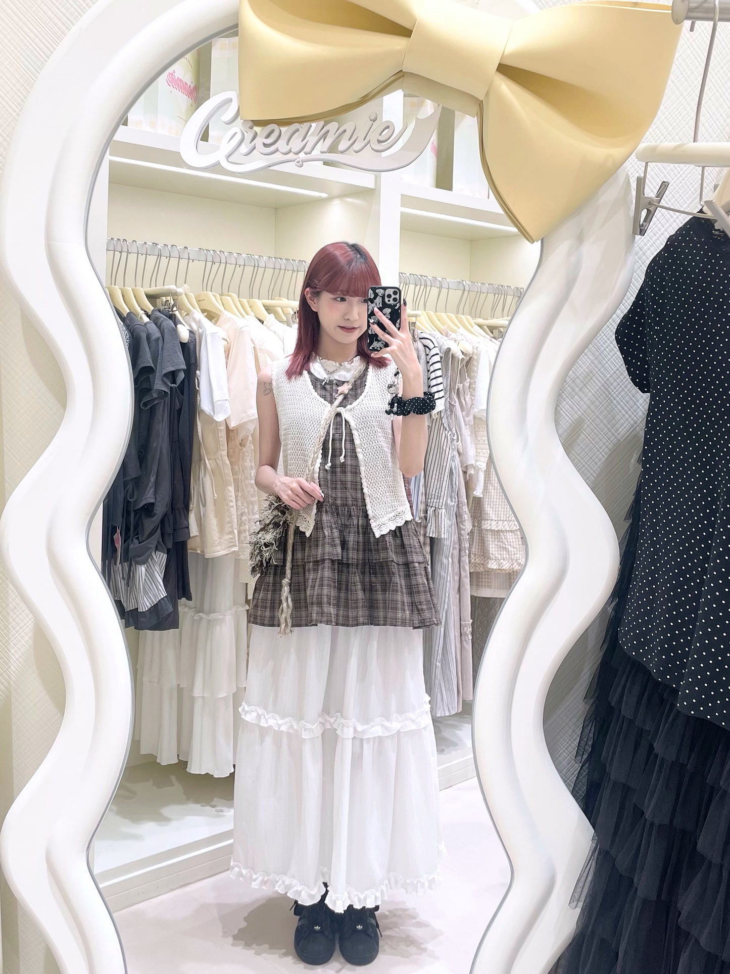 Ruffle拼色格仔上衣🛒🖤