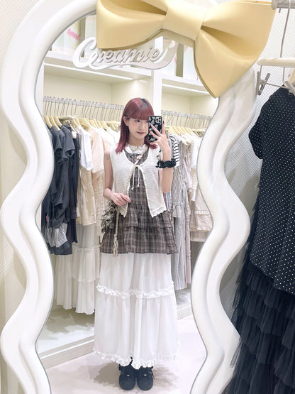 Ruffle拼色格仔上衣🛒🖤