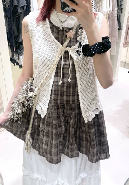 Ruffle拼色格仔上衣🛒🖤