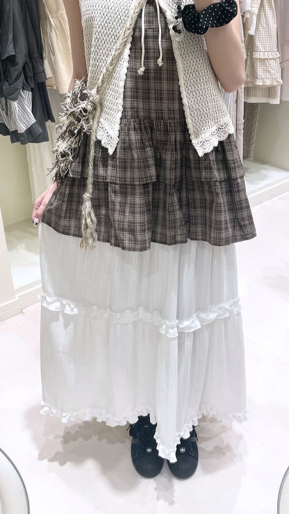 Ruffle拼色格仔上衣🛒🖤