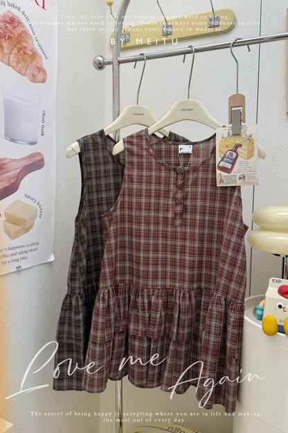 Ruffle拼色格仔上衣🛒🖤