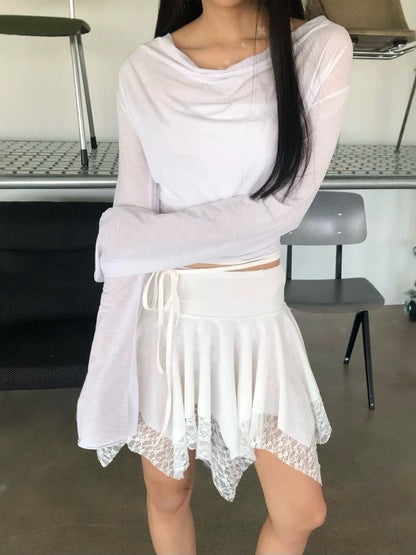 百搭蕾絲鬢邊綁帶短裙📸