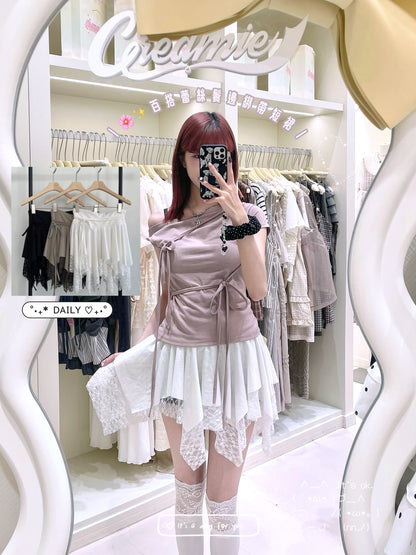 5色入！露肩綁帶不規則上衣🎀💕