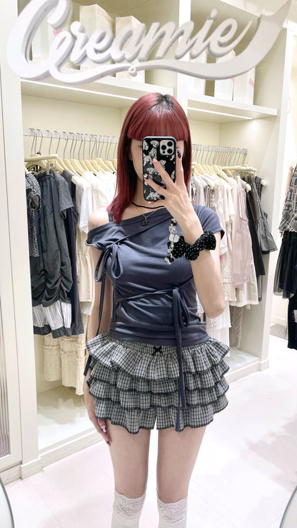 5色入！露肩綁帶不規則上衣🎀💕