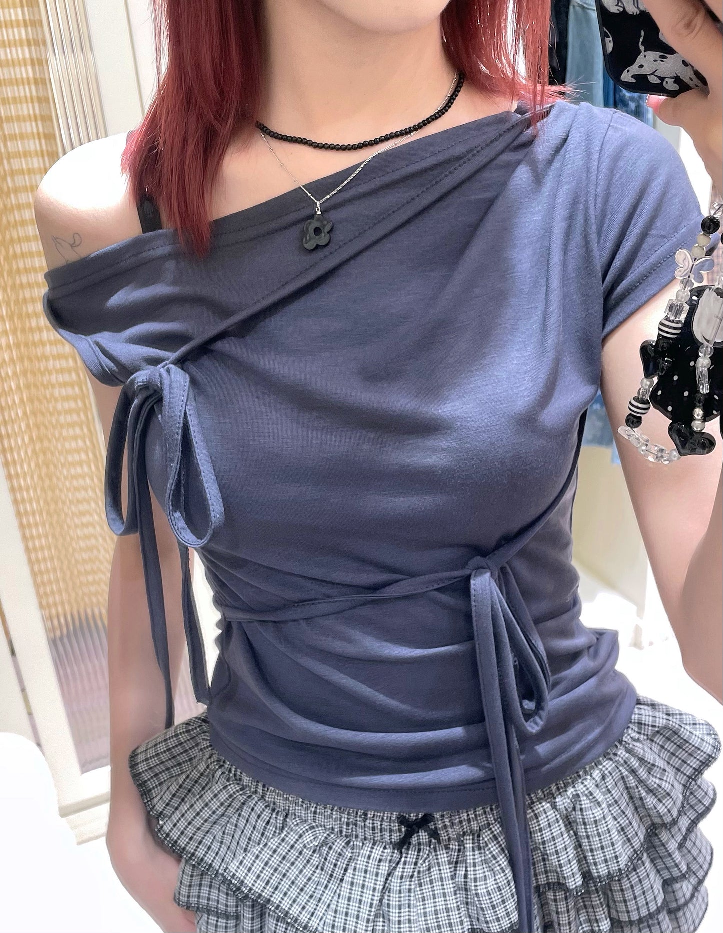 5色入！露肩綁帶不規則上衣🎀💕