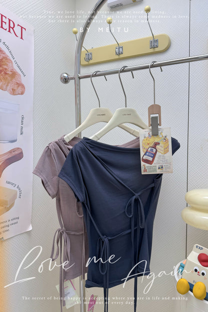 5色入！露肩綁帶不規則上衣🎀💕