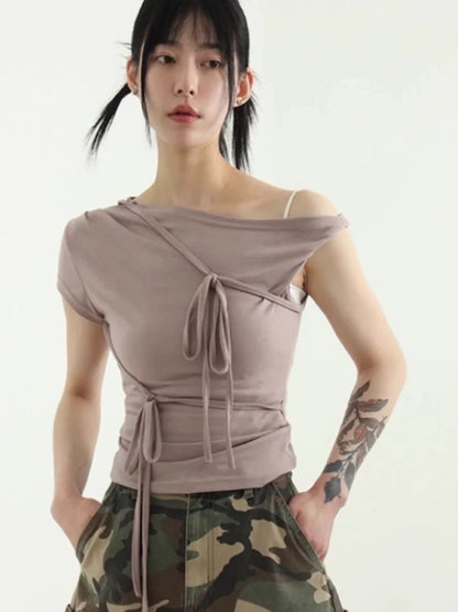 5色入！露肩綁帶不規則上衣🎀💕