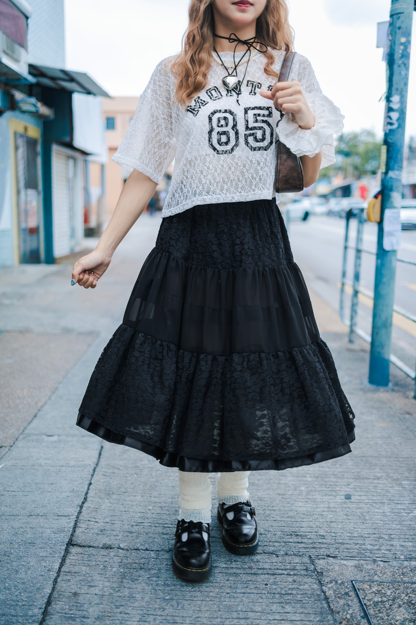 韓系蕾絲拼接長裙🖤