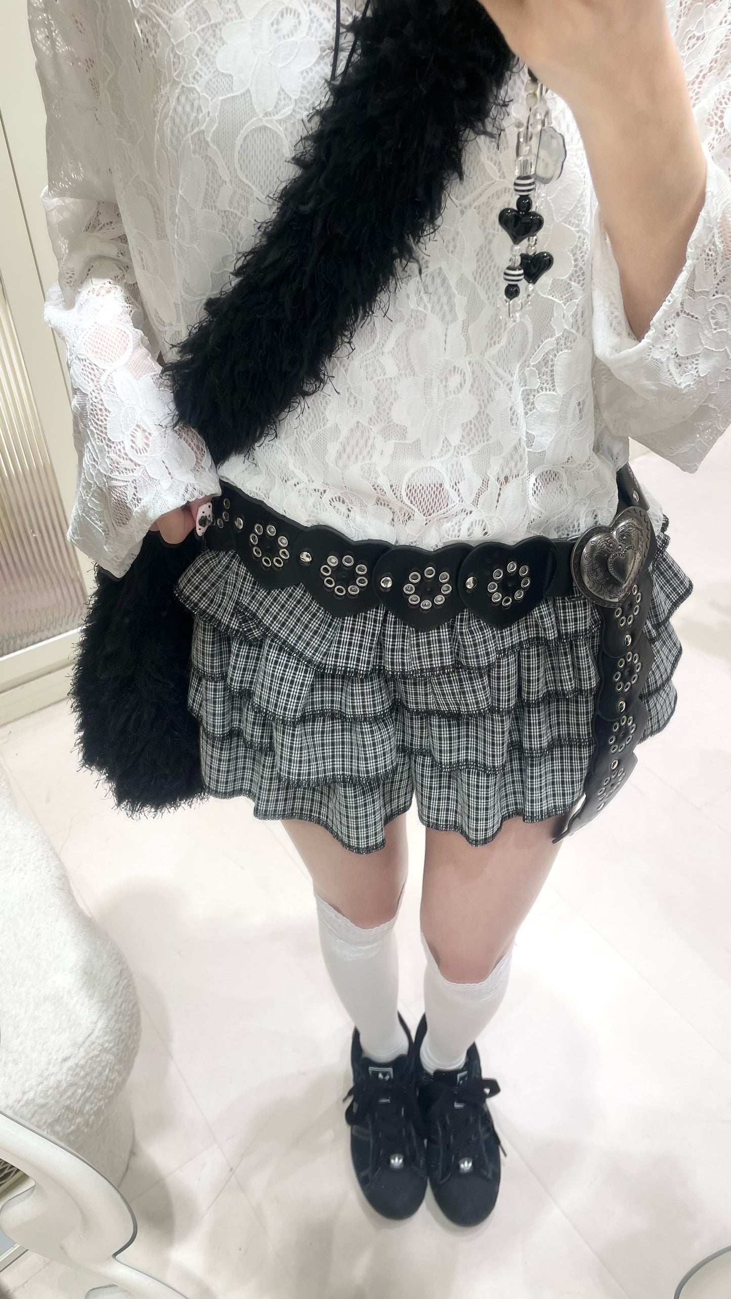 蝴蝶結蕾絲格紋短裙褲💖✨