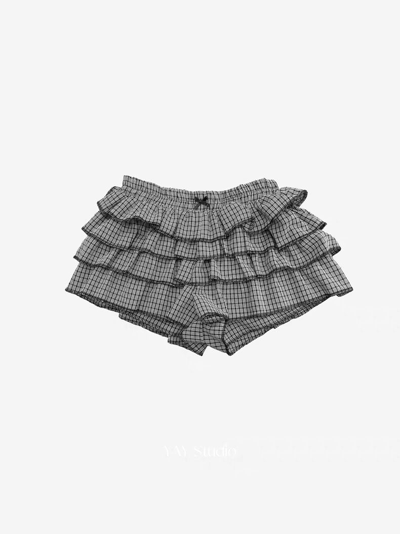 蝴蝶結蕾絲格紋短裙褲💖✨