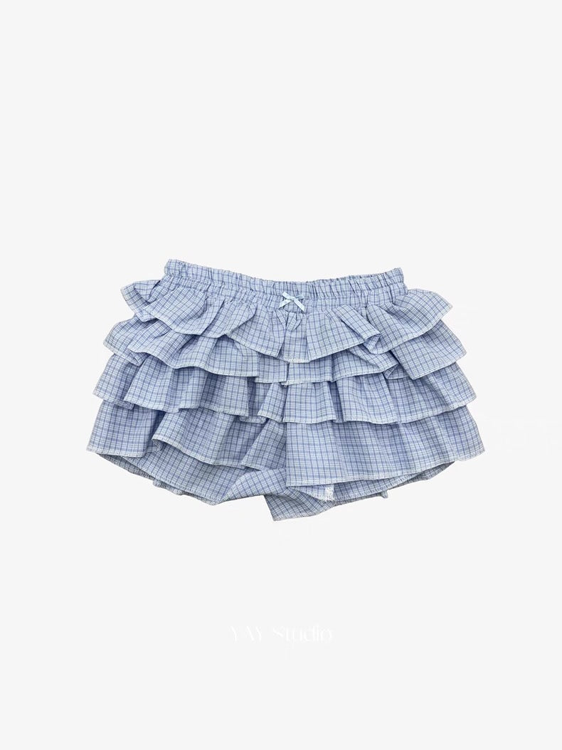 蝴蝶結蕾絲格紋短裙褲💖✨