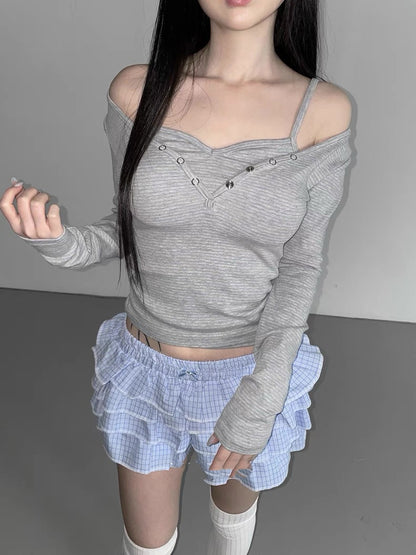 蝴蝶結蕾絲格紋短裙褲💖✨