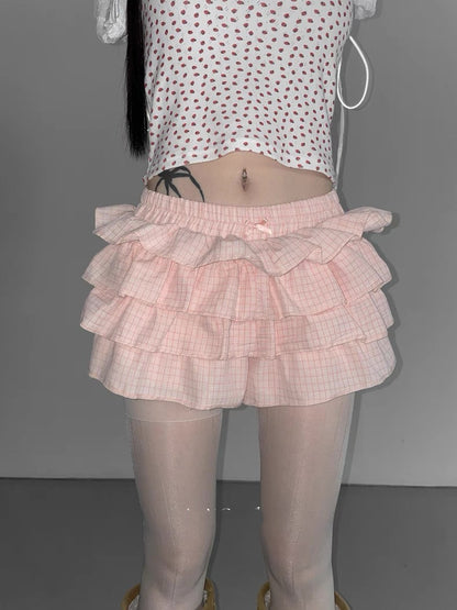 蝴蝶結蕾絲格紋短裙褲💖✨