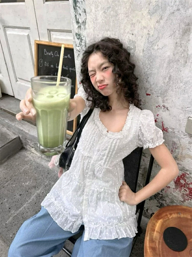 泡泡袖蕾絲OPS✨