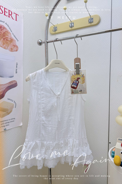 蕾絲蝴蝶結綁帶背心🌼✨