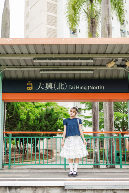 💙✨娃娃領波點日系上衣