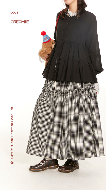 Classic Pattern - Lovely Ruffle Plaid Skirt 🐾⋆⁺-黑色🖤