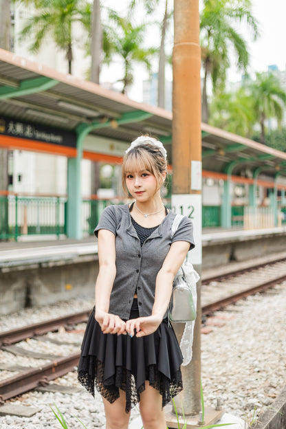韓系蕾絲不規則拼接裙🖤