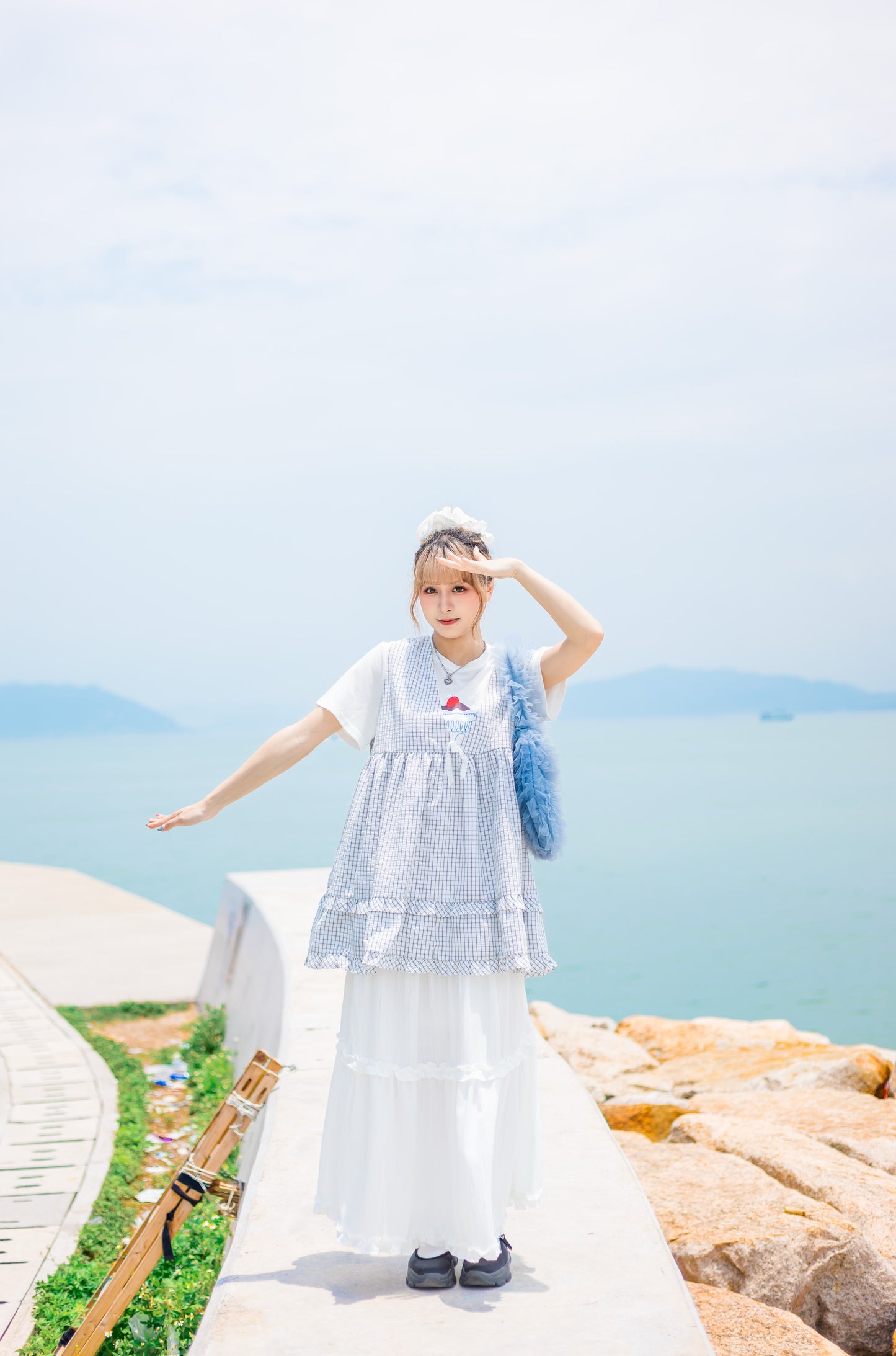 格仔Ruffle蝴蝶日系罩衫
