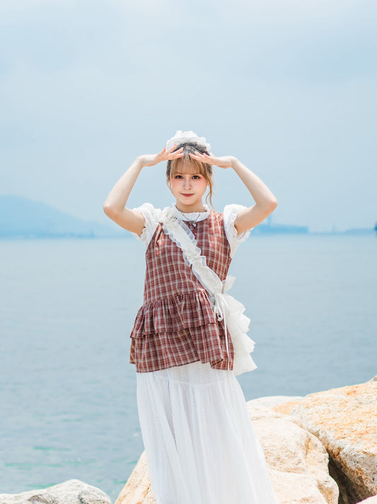 Ruffle格仔鈕扣罩衫💌