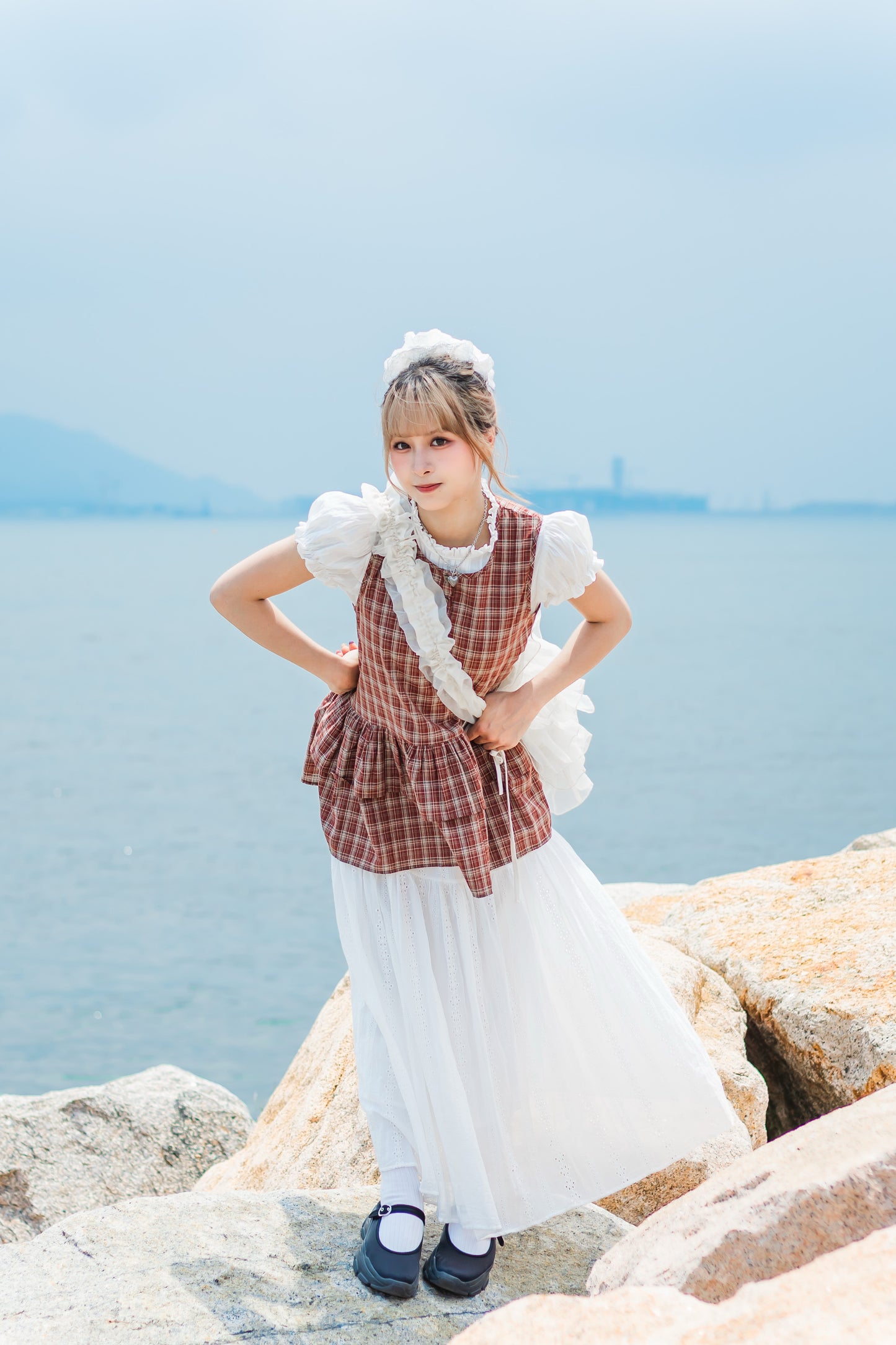 Ruffle格仔鈕扣罩衫💌