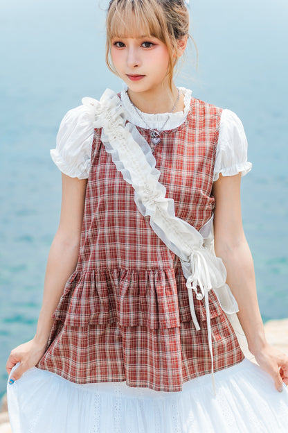 Ruffle格仔鈕扣罩衫💌