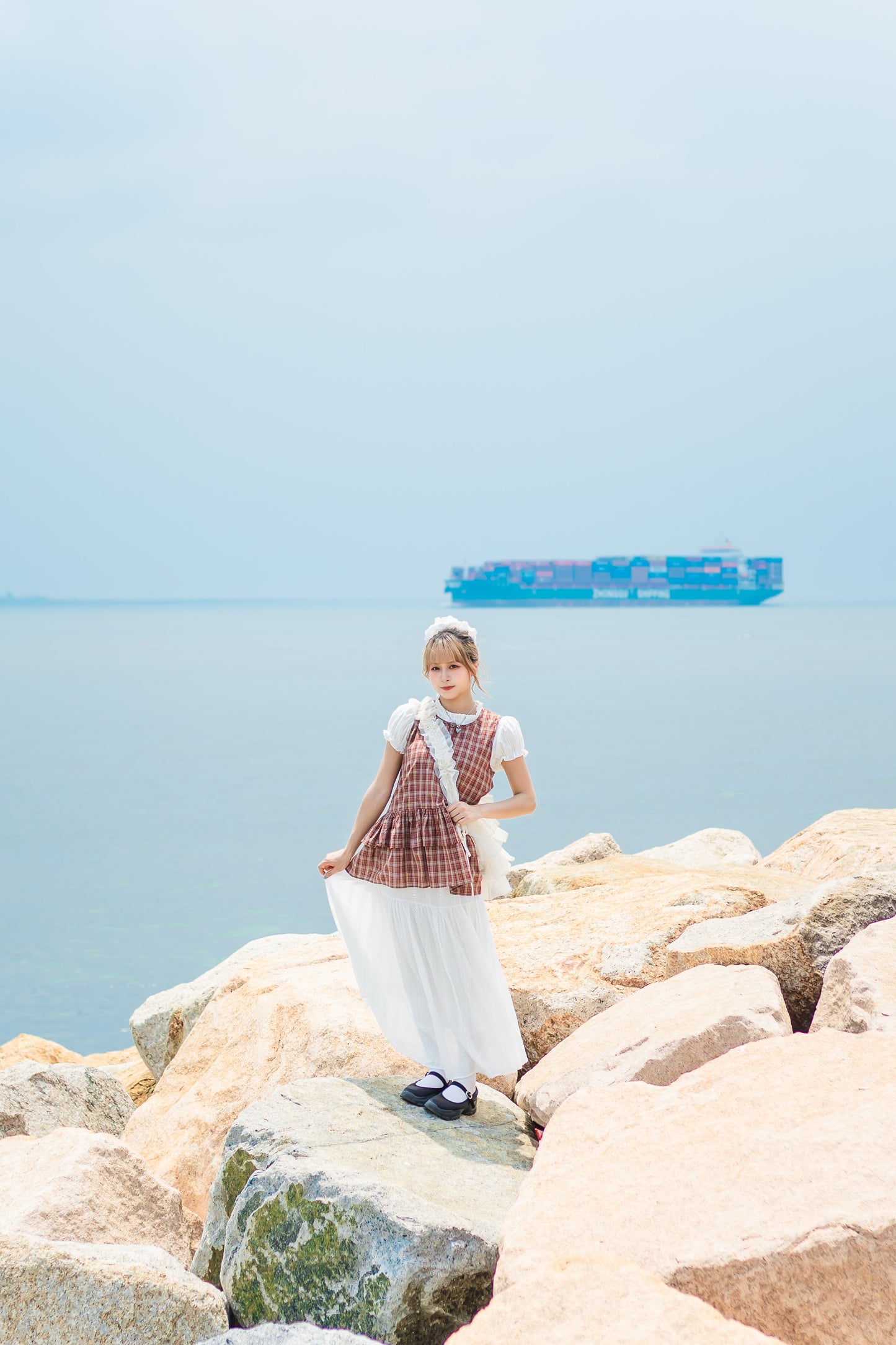 Ruffle格仔鈕扣罩衫💌
