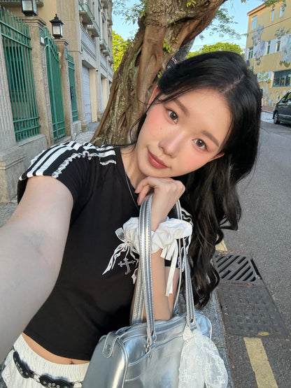 芭蕾風蝴蝶結蕾絲上衣🎀