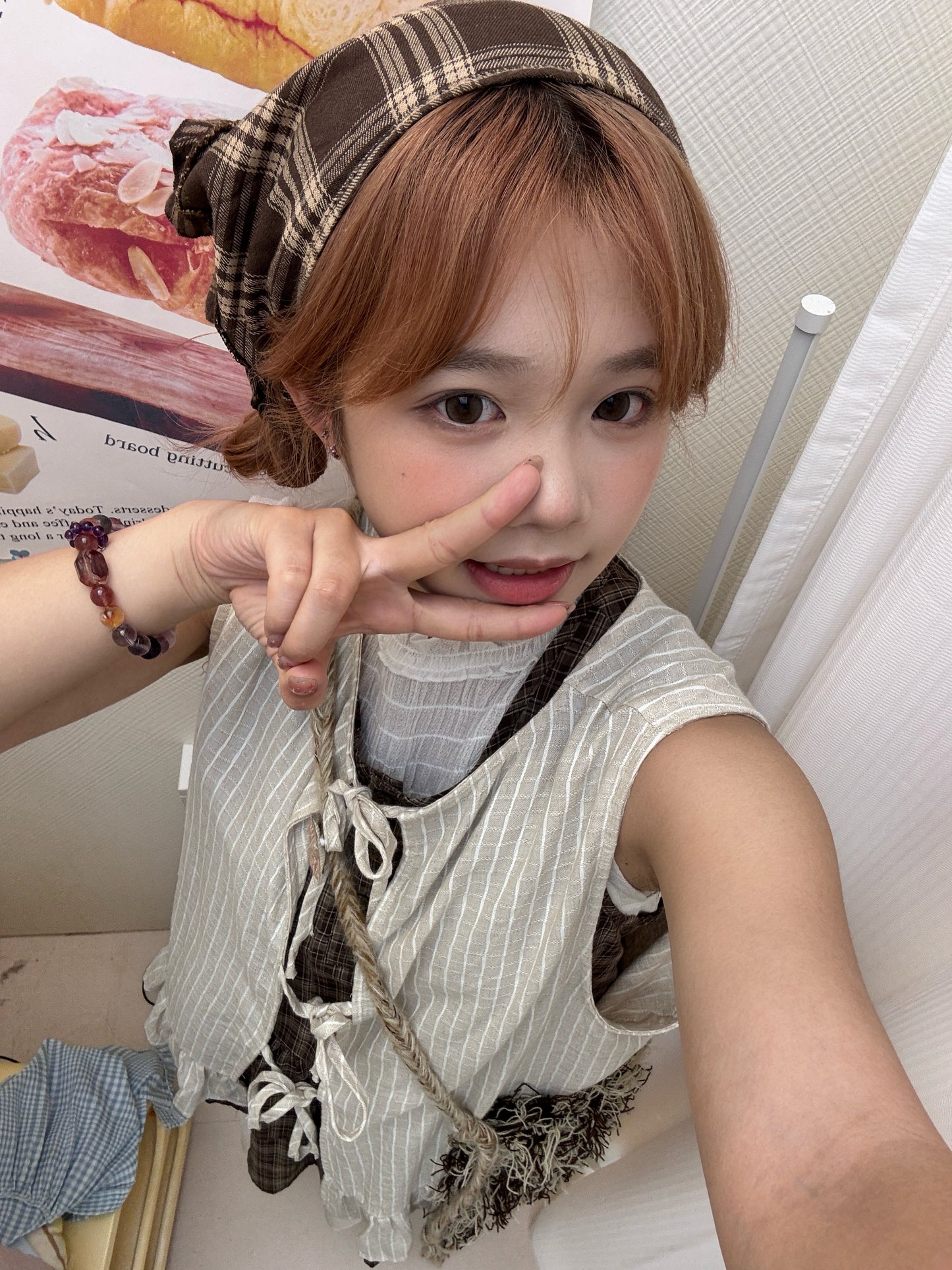 Ruffle拼色格仔上衣+百褶長裙💖