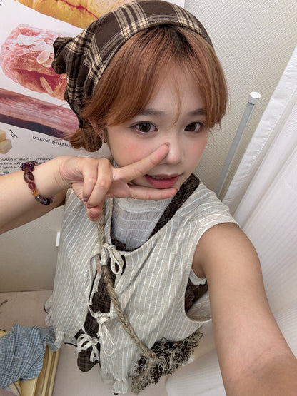 Ruffle拼色格仔上衣+百褶長裙💖